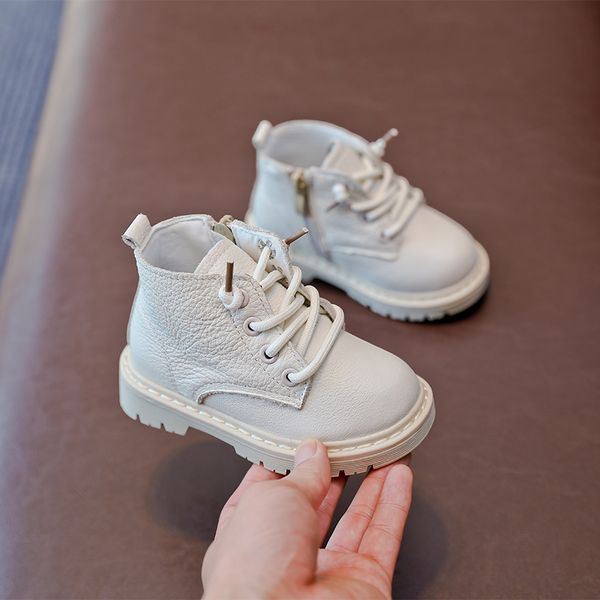 

baby boots genuine leather kids boots lace-up children snow boots velvet warm winter shoes, Black;grey