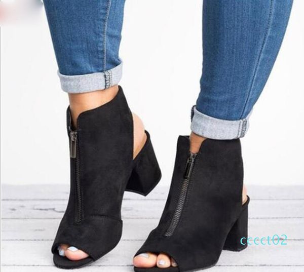 

new plus size woman wedge buckles fish mouth sandals gladiator women sandals mid thick heel sandals 3colors ct2, Black