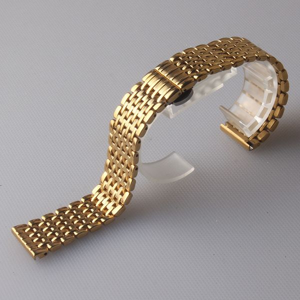 

gold watchbands stainless steel polished watch strap bracelet 14mm 16mm 18mm 20mm 22mm for brand mens accessories metal watchband grade, Black;brown