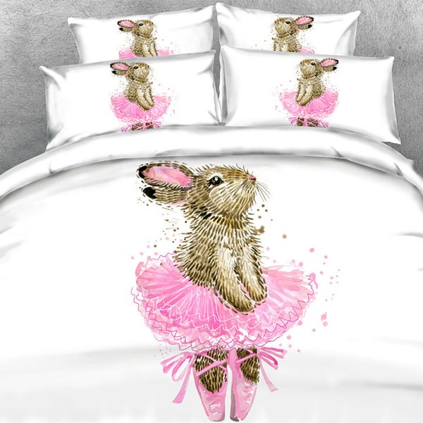 3d Rabbit Dancing Print Duvet Cover Set Bedding With Pillowcase