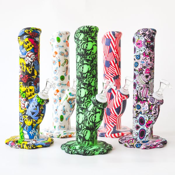 

Бесплатная доставка по печати 10.5 дюймов Силикон Вода трубы нефтяной вышке unbreakabale силиконовые затяжками с силиконовым downstem и стеклянной миске