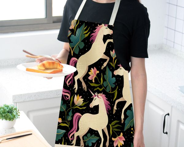 

стильный экологичный печатных единорог дизайн шов швейные кухня санитарной рукавов обратно галстук белье фартук
