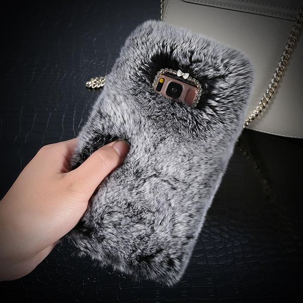 

2019 fur fluffy phone case for samsung galaxy s7 edge s10e s9 plus luxury diamond back shell for samsung s10 s8 protective cover
