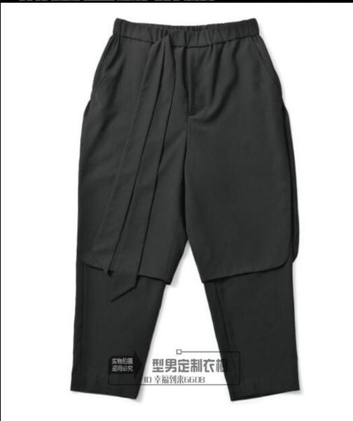 

m~5xl new 2019 men's clothing plus size gd haren's feet all-match pants personality false two club leisure pants nine costumes, Black