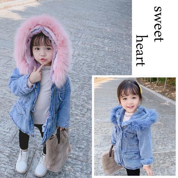 

детская cowboy теплая куртка для девочки младенца младенца сгущает малышей куртки 1-5y denim plus velvet пальто для холодной зимней одежды, Blue;gray