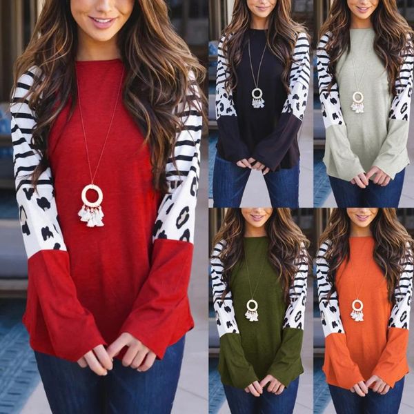 

ropa mujer plus size fashion blouse women's spring long sleeve loose leopard patchwork o-neck blusas mujer de moda 2020, White