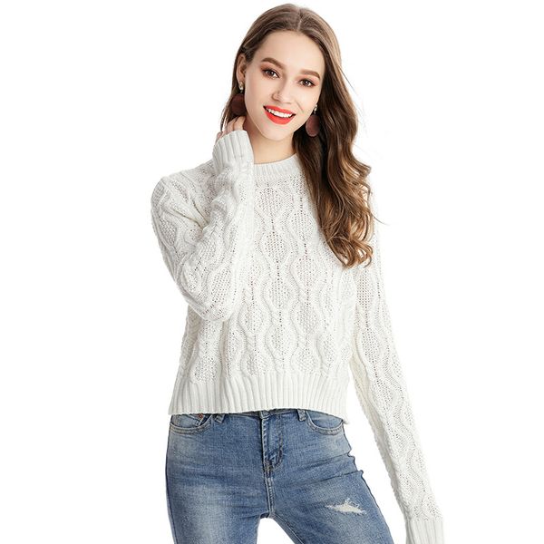 

women's sweaters womail winter o-collar umbilical sweater twist casual knitted female tricot jersey jumper, White;black