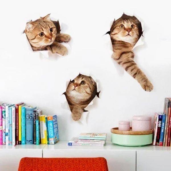 Adesivo da parete in PVC 3D per gatti Adesivo da parete per cani impermeabile per camere dei bambini Adesivo per interruttori per gatti Decorazioni per la casa Soggiorno Freeshipping