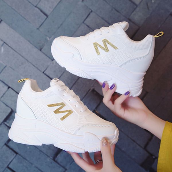 

white woman casual women's platform breathable 2019 sneakers for women fashion mesh sneakers women increasing shoe, Black