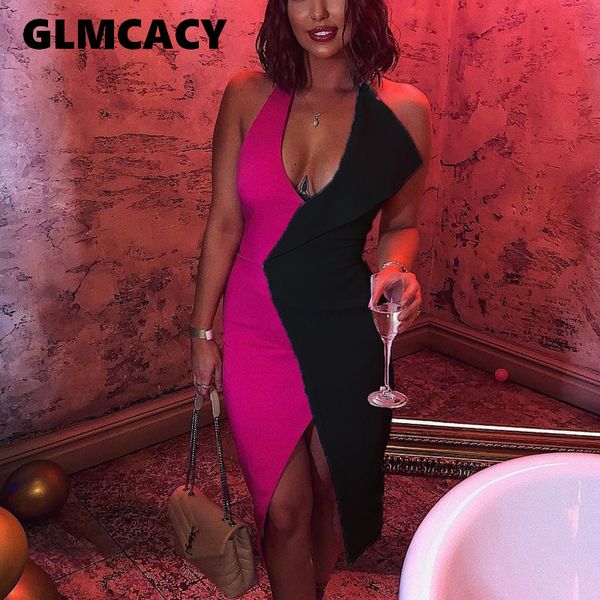 

women summer color block blazer dress irregular design sleeveless patchwork dress slit party evening vestidos, Black;gray