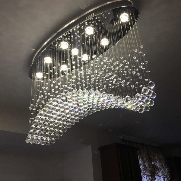 

современная волна овальный капли дождя clear led k9 хрустальная люстра светильник для гостиной столовая с лампочками gu10
