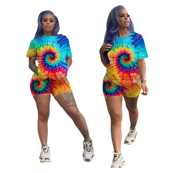 

africa women new summer black hole tie dye 3d print short sleeve o-neck t shirts & shorts suit two piece set sporty tracksuit, Red