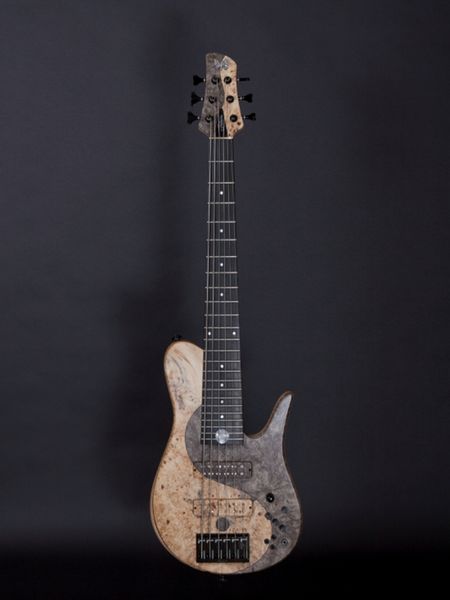 

super rare fod buckeye burl yin yang imperial 6 elite electric bass guitar neck thrugh body, ash body, maple neck, black hardware