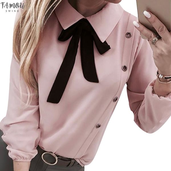 

vintage women white blouses fashion bow tie blusa elegant lady long sleeve blouse lady office casual camisas mujer d30