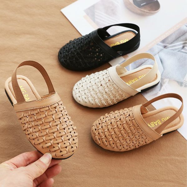 

sandals with knitted pattern kids shoes princess and flat heel mini melissa shoes antiskid sole leisure for girls summer sandals t200604, Black;red