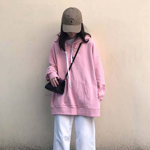 

women solid color casual loose sweatshirt pullovers fashion women long sweatshirt autumn long sleeve hoodies new, Black