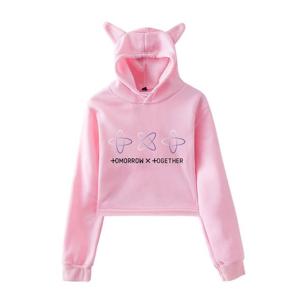 

women's hoodies & sweatshirts kpop txt tomorrow x together group yeonjun cat ear sweatshirt fashion women casual plus size, Black