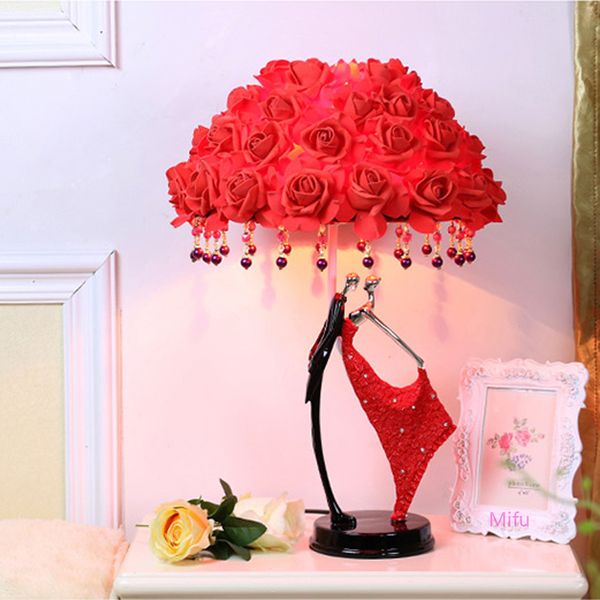 

romantic table lamp creative red rose flower light modern newcomer wedding gift lamps girl bedroom princess room bedside lamp