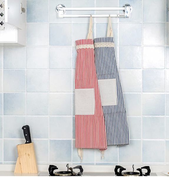 

1pcnew anti oil cotton linen red stripes pocket kitchen lovely pure cotton apron men work clothes cooking around the waist