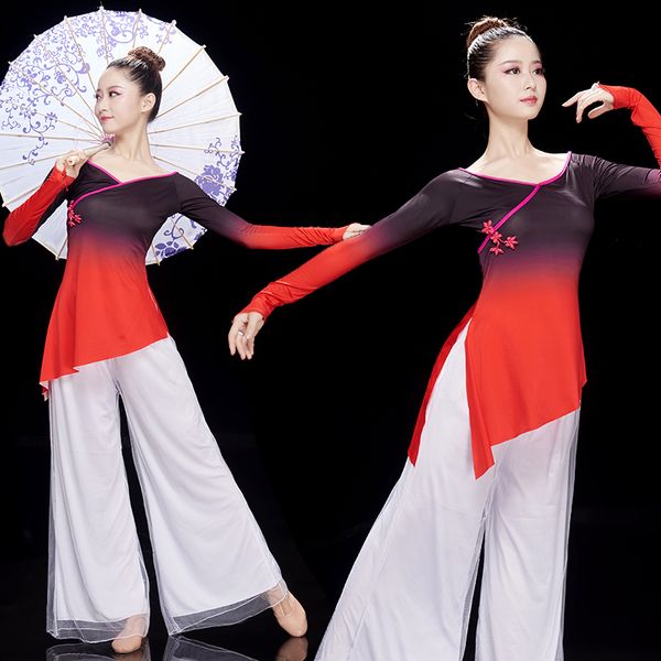 

classical dance practice clothes female body clothing gauze chinese style elegant square dance costume, Black;red