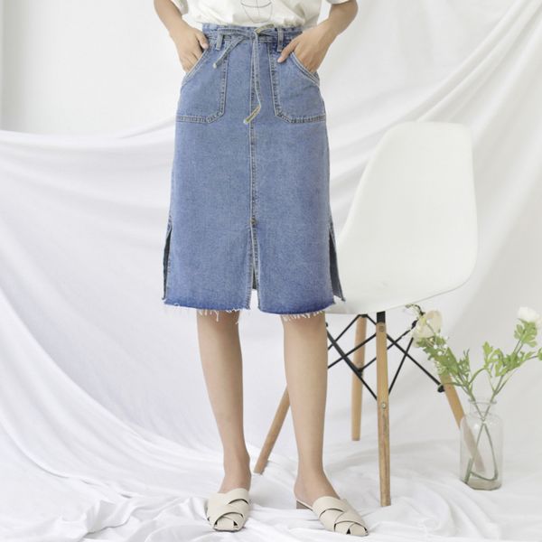 

casual knee-length female skirts summer korean style denim skirts, Black