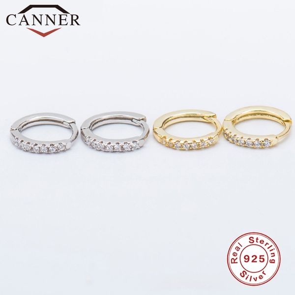 

korean fashion earrings female 925 sterling silver round zircon gold silver small hoop earrings for women party jewelry, Golden;silver