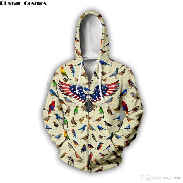 

plstar cosmos fashion men's zip hoodie birds american flag eagle 3d print hooded jacket streetwear casual zipper hoody, Black