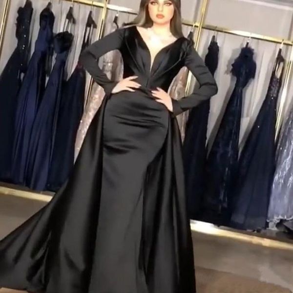 

sexy русалка вечерние платья v шеи с длинными рукавами дубай арабский вечерние платья съемные поезд плюс размер партии мантий мантиях де soi, Black;red