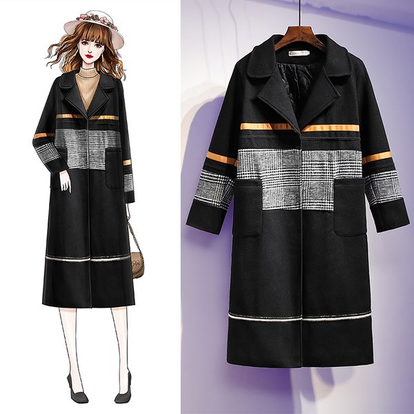 

l-4xl 2020 winter plus size women turn down collar long sleeves woolen blend thick long coat female casual jacket n529, Black