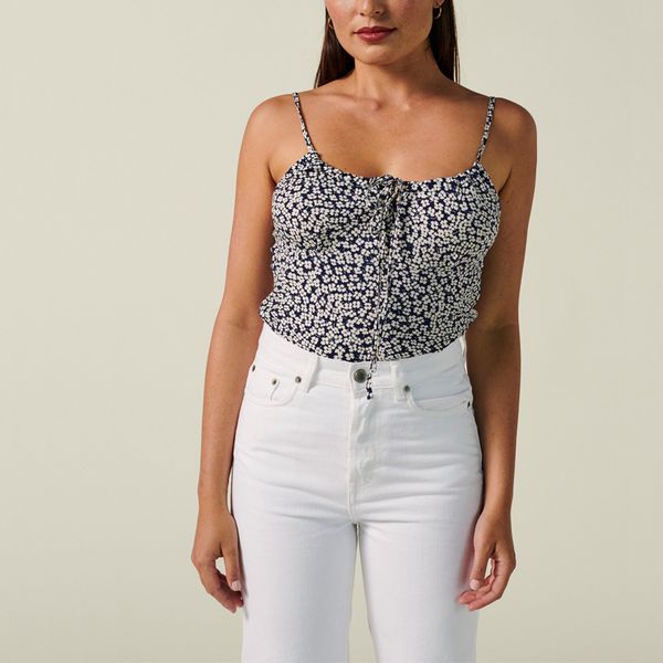

summer women's camisole casual flower print bow decoration camisole, White