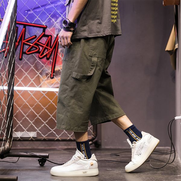 

2019 spring and summer new harajuku style korean casual fashion couple straight tooling sports cropped trousers joggers best, Black