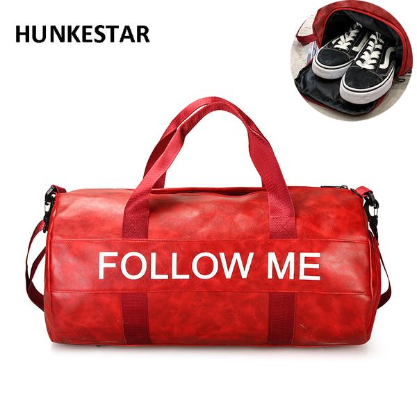 

2019 letters print gym bag women pu leather shoes storage red black men sport bags for fitness wet dry sports ladies handbag