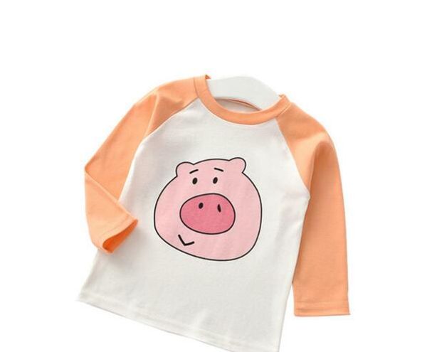 

2019 в осеннем новая девушка в стиле свинья нести животное шаблон длинные рукава футболки моды детской одежды, White;black