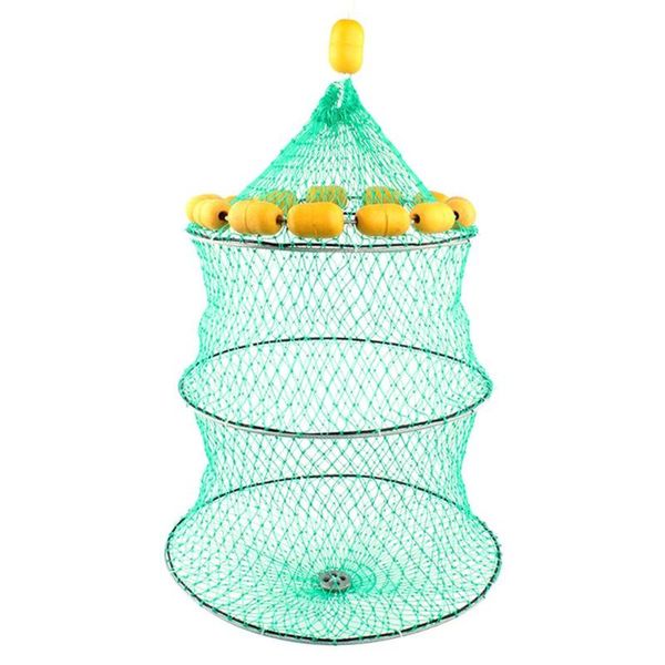 

3 layers collapsible nylon mesh fish network casting nets shrimp trap cage sea fishing net cage utility folding fish care creel