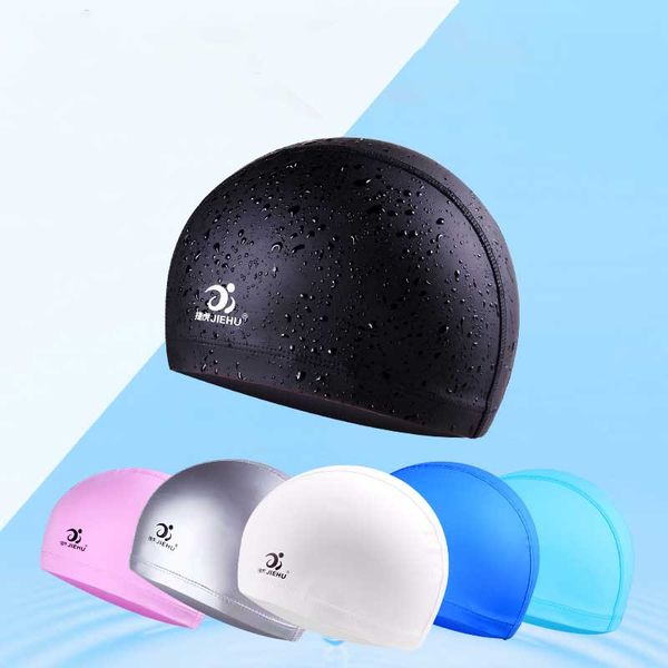 

elastic waterproof pu swimming cap waterproof stretchable comfortable ears protection long hair swiming pool bathing hat ym0101