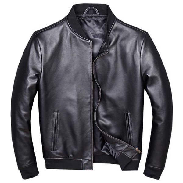 

personality mens motorbike sheepskin coat plus size xxxxxl real leather coats 5xl biker man's genuine leather jacket a571, Black