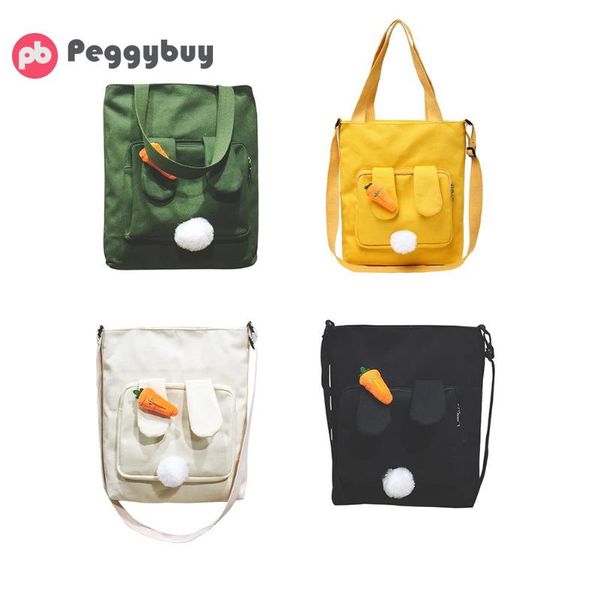 

women fashion cute carrot ear shoulder crossbody bag canvas large capacity handbag totes pure color messenger bags for teen girl