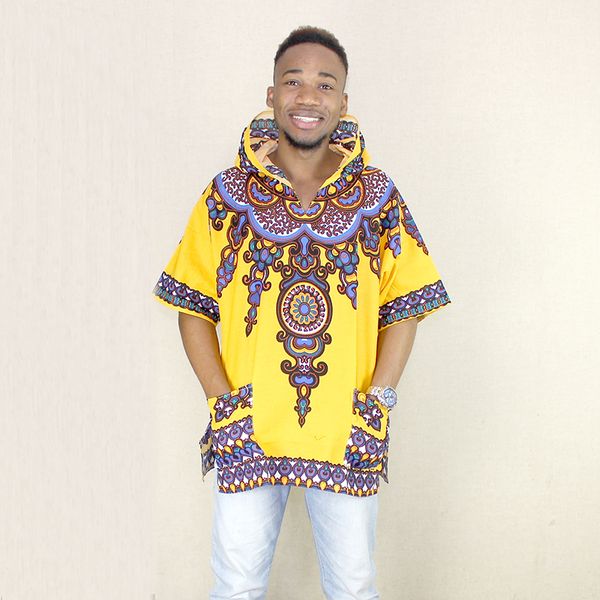 

dashiki hoodie t-shirt yellow mens hip hop african muslim shirt for men short sleeve, Red