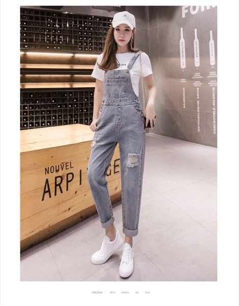 

blue cowboy loose women pants straight straps female students