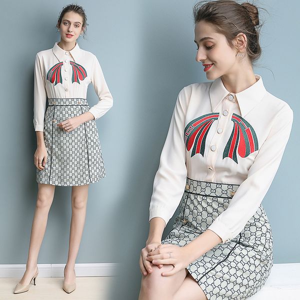 

fashion-runway women's embroidery printed a-line casual office dresses luxury ol ladies long sleeve slim party work business designer d, Black;gray