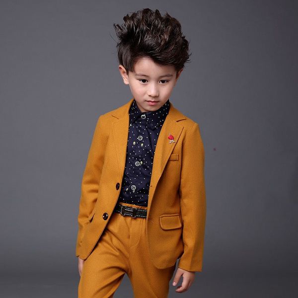 

spring autumn handsome boys blazer+pant 4pcs boys flower suits for wedding gentleman dresses suit kids clothing sets, White