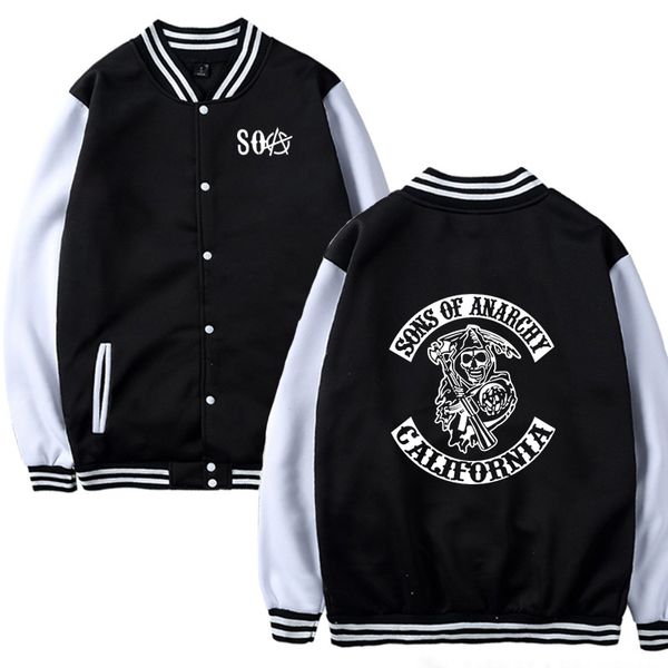 

soa sons of the child fashion samcro male casual baseball jacket sweatshirt hip hop baseball uniform men sportswear, Black;brown