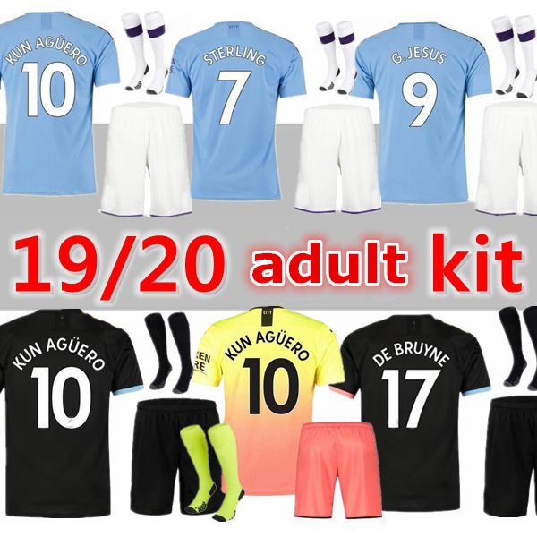 

19 20 manchester fc soccer jerseys city 2019 2020 de bruyne kun aguero kits sterling children football uniform g.jesus shirt uniforms, Black;yellow