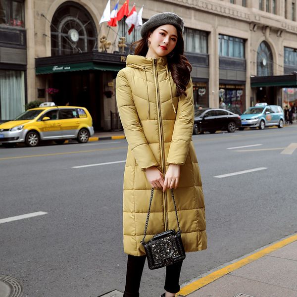 

kuyomens women winter coat with hat female outwear x-long jacket thick cotton women's warm parka girl's overcoat plus size -6xl, Tan;black