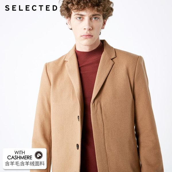

men's wool-blend cashmere medium style woolen coat s|418427561, Black