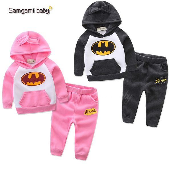 

baby kids batman plus velvet hoodies suits sports casual set pink hoodie tracksuit sportwear children clothing sets halloween cosplay cloth, White