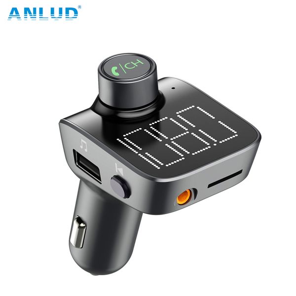 

anlud bluetooth 5.0 car fm transmitter unique display screen bluetooth car kit mp3 player aux modulator hands10pcs/lot