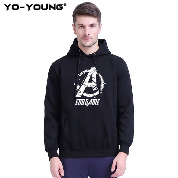 

yo-young men hoodies sweatshirts marvel broken logo print streetwear quality fleece inside customized, Black
