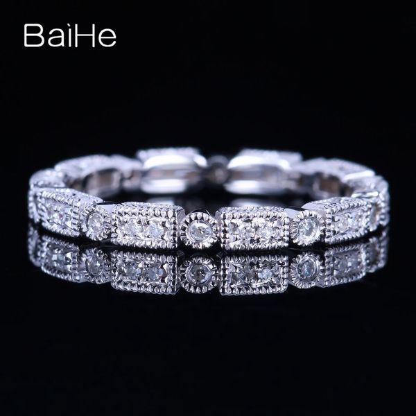 

baihe sterling silver 925 0.2ct certified h/si3 round genuine natural diamonds wedding women office/career fine jewelry ring j190714, Slivery;golden