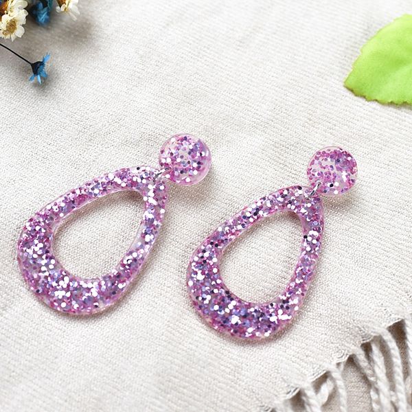 

ujbox fashion resin sequins water drop earrings women pink wedding party dangle earrings jewelry accessories gift, Silver